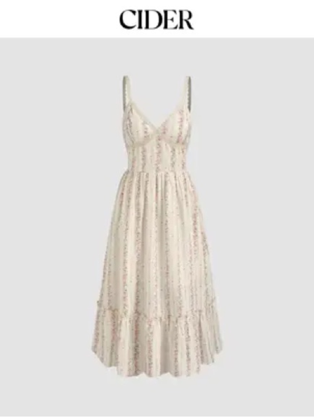 CIDER Cream Floral-Striped Midi Dress